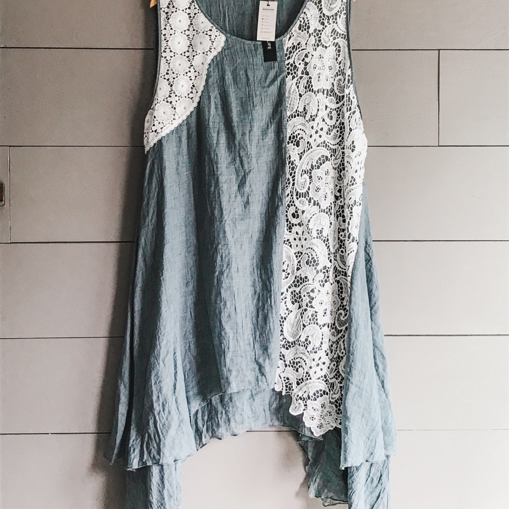 Plus size denim blue dress with white lace